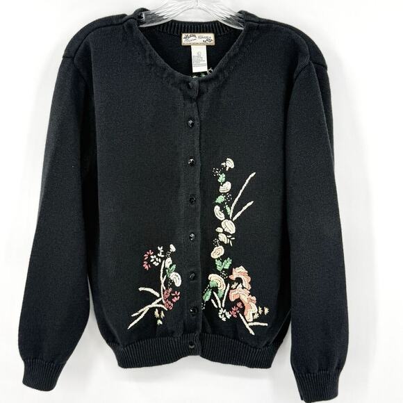 Heirloom Collectibles VTG ‘03 Floral Embroidered Black Cardigan Women SZ Large - Picture 1 of 8